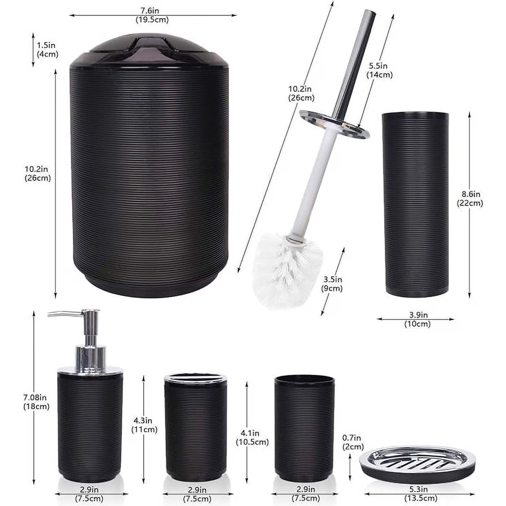 6-Piece Black Bathroom Accessories Set with Soap Dispenser, Toothbrush Holder & More