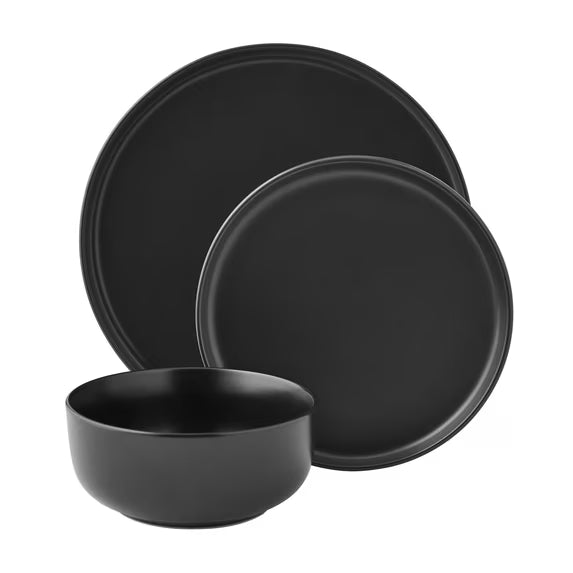 12-Piece Matte Black Stoneware Dinnerware Set for Everyday Dining