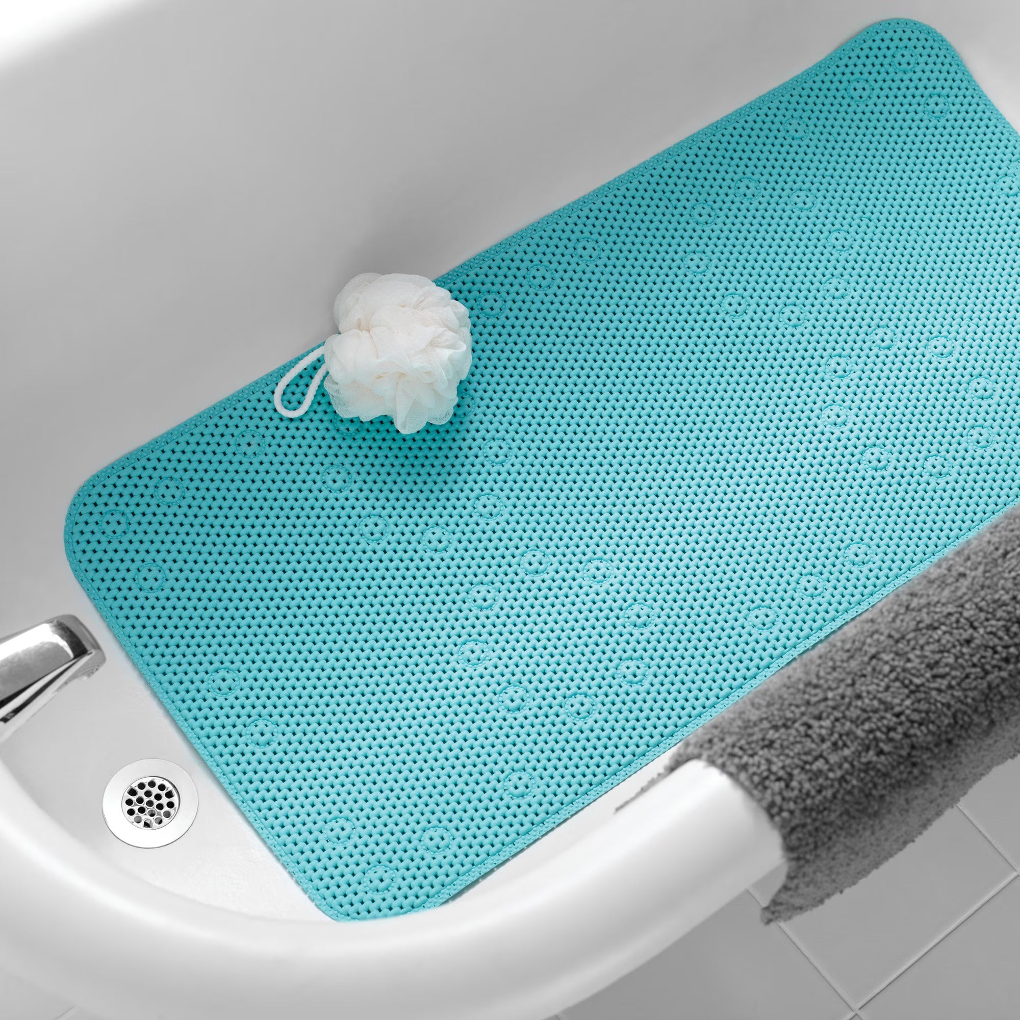 17" x 36" Cushioned Foam Bathtub Mat with Suction Cups – Blue