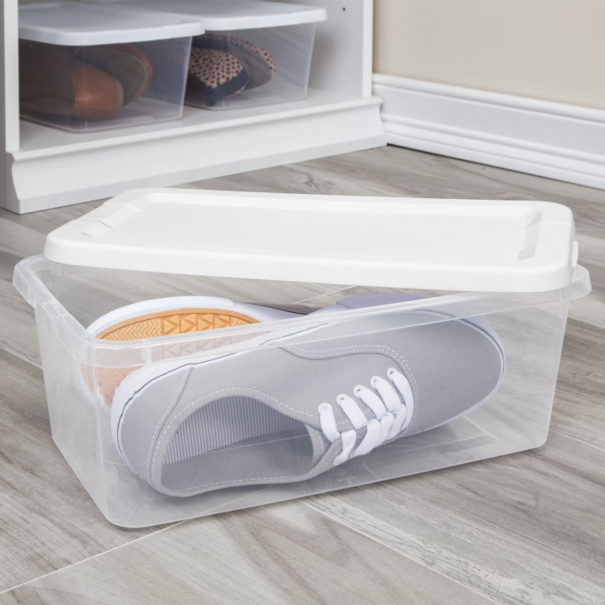 6-Quart Clear Plastic Storage Bins with Snap-On Lids – White