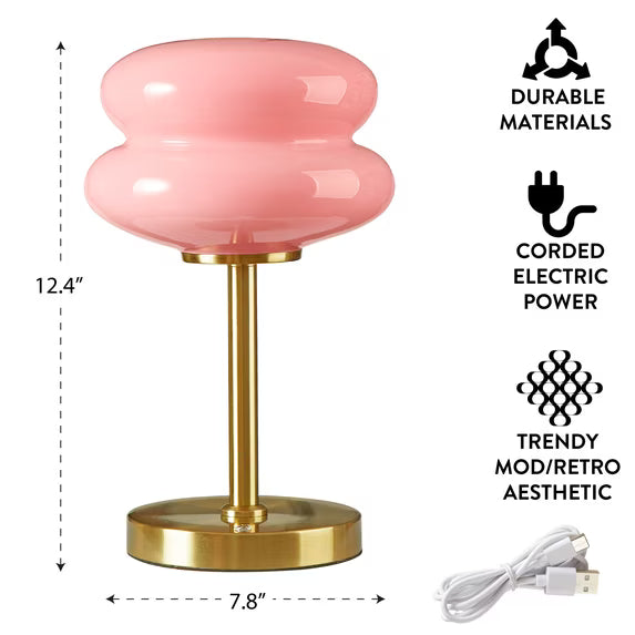 12.4-Inch Pink Double Bubble Glass Table Lamp with Modern Design