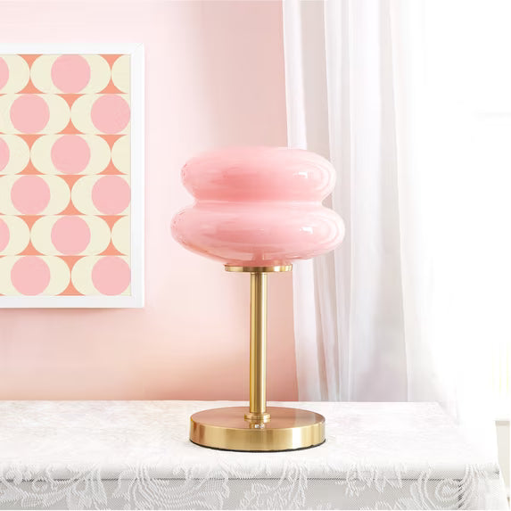 12.4-Inch Pink Double Bubble Glass Table Lamp with Modern Design
