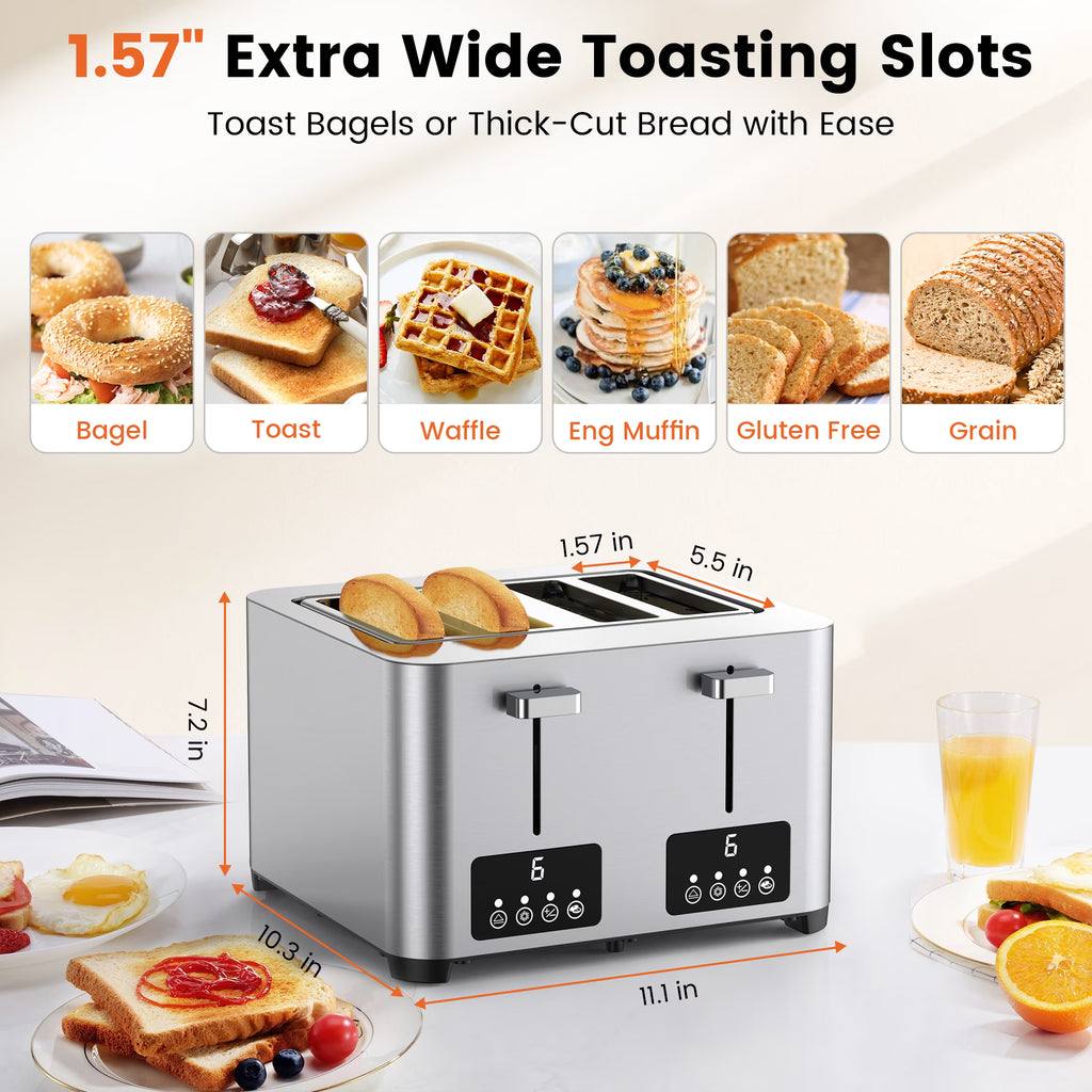 4-Slice Stainless Steel Touchscreen Toaster with 6 Browning Settings