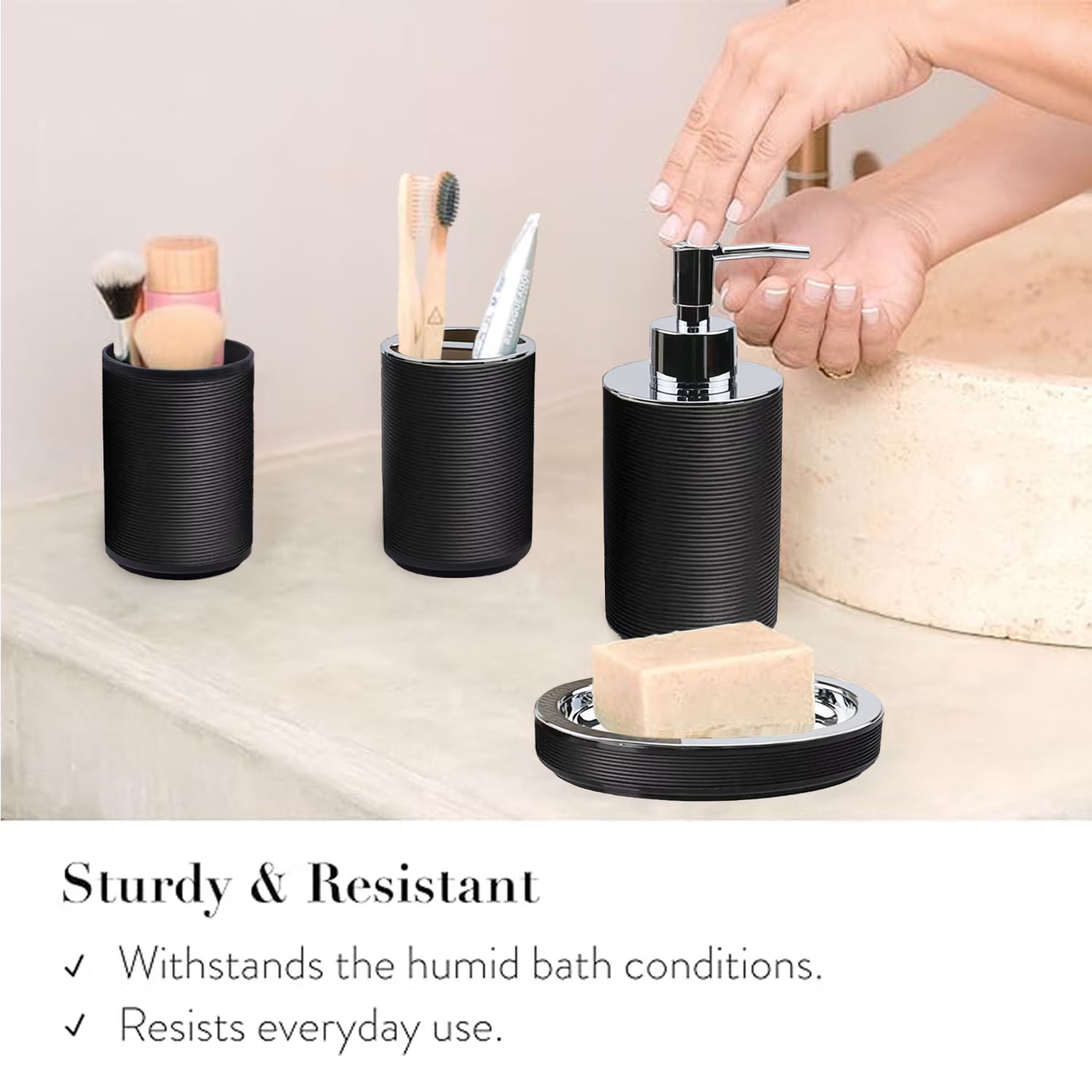 6-Piece Black Bathroom Accessories Set with Soap Dispenser, Toothbrush Holder & More