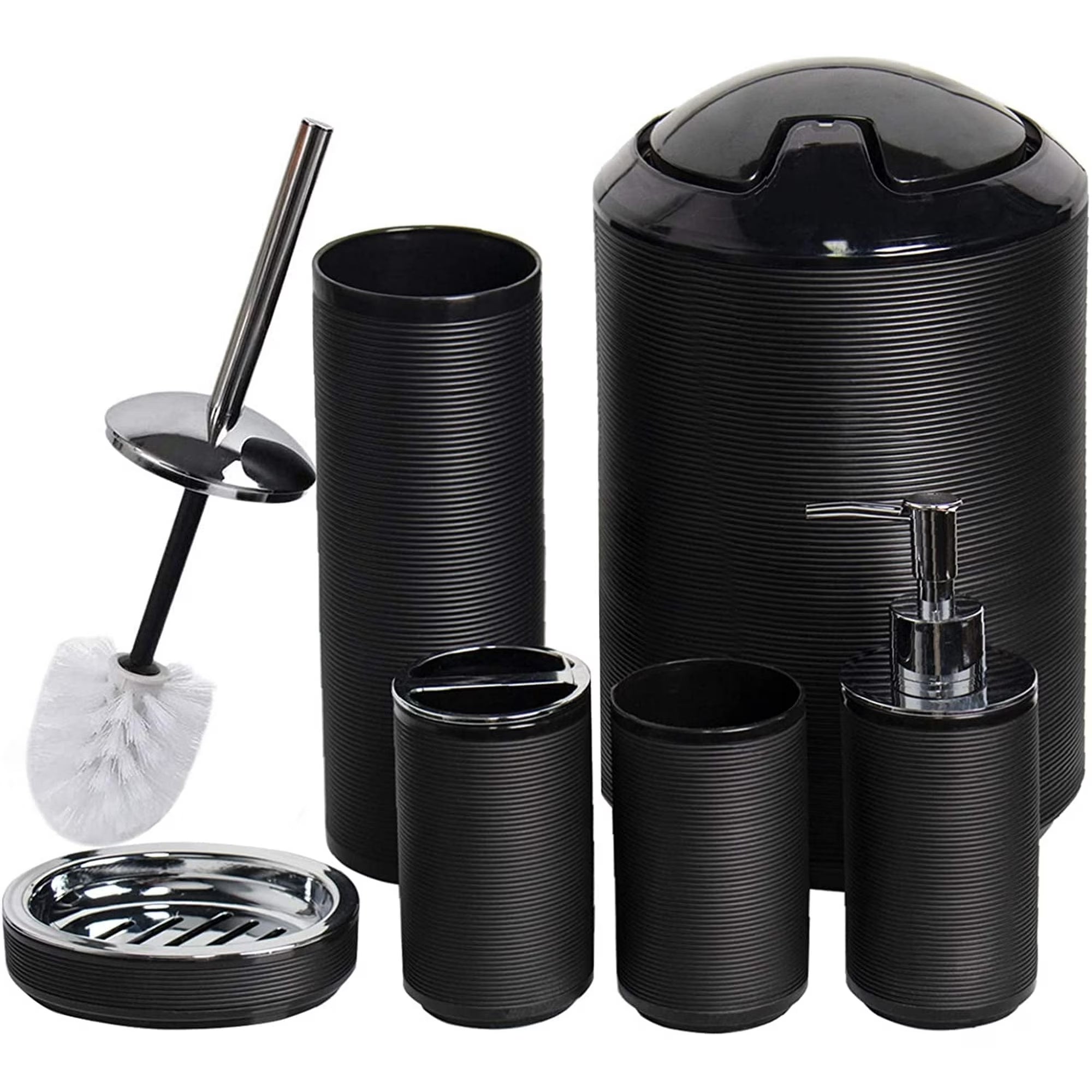 6-Piece Black Bathroom Accessories Set with Soap Dispenser, Toothbrush Holder & More