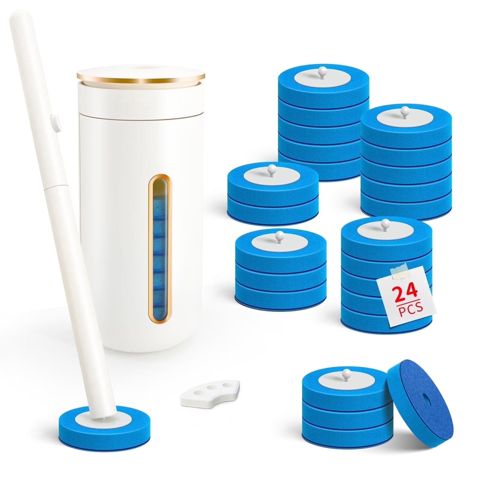 Disposable Toilet Bowl Brush with 24 Refill Pads & Wall-Mounted Storage Caddy