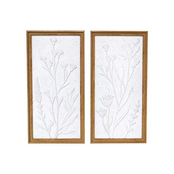White Floral Framed Wall Art Print Set of 2, 10" x 20"
