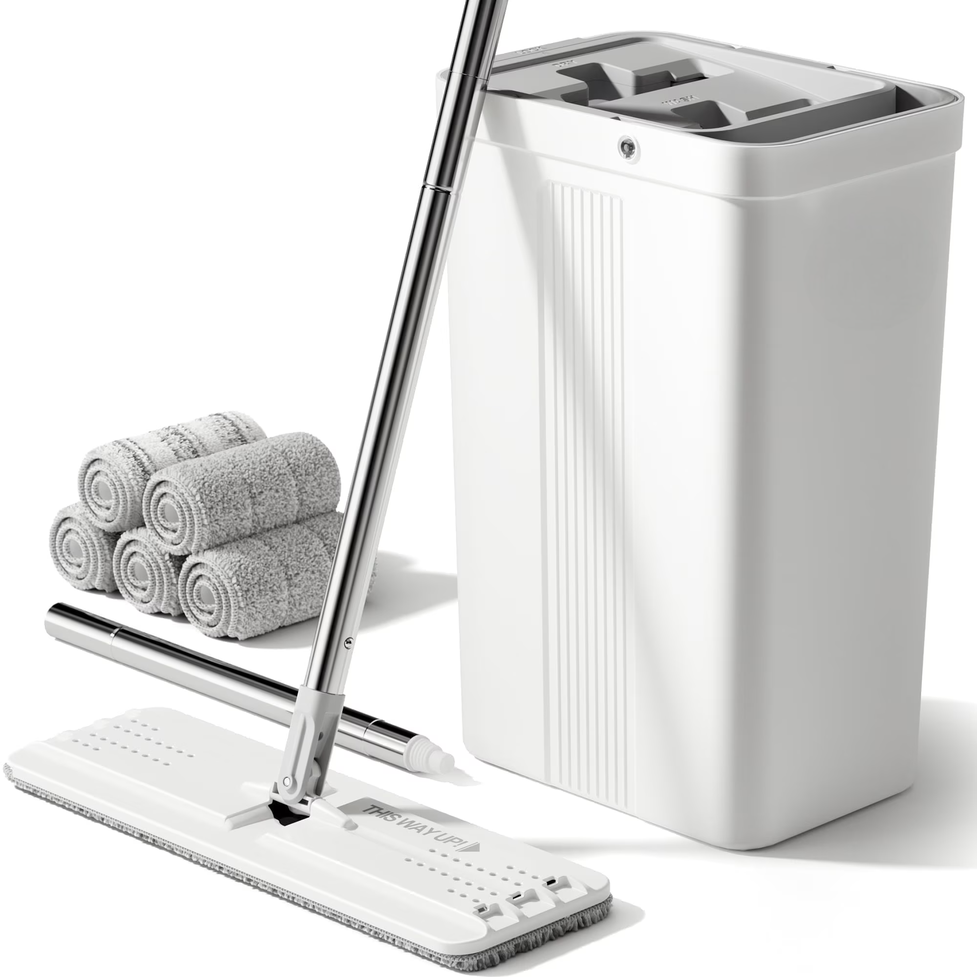 Flat Mop and Bucket with Wringer Set – Wall Cleaning Mop with 5 Microfiber Pads
