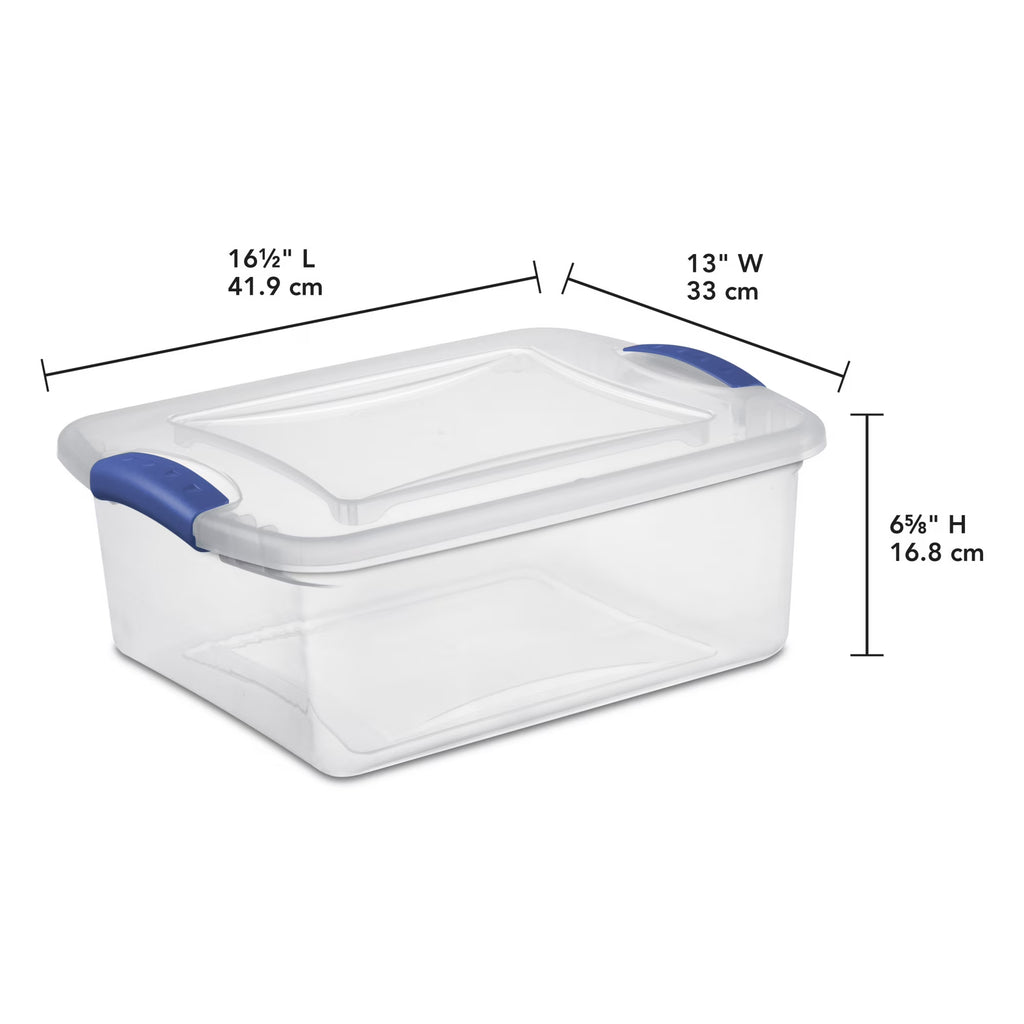 15-Quart Clear Plastic Storage Bin with Blue Latching Lid