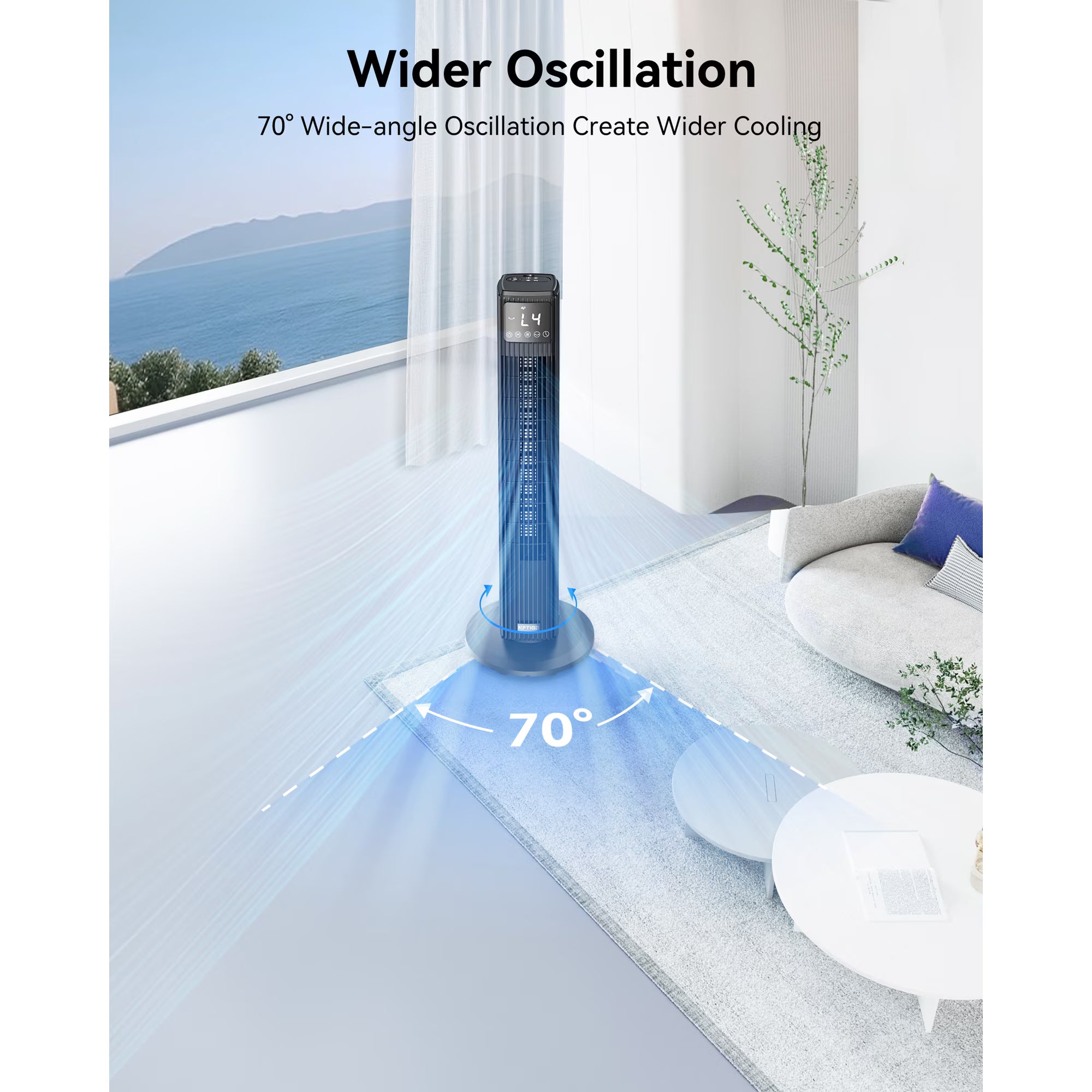 Bladeless Tower Fan with Remote, LED Display & 12H Timer for Home