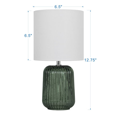 12.75-Inch Green Glass Table Lamp with White Linen Shade