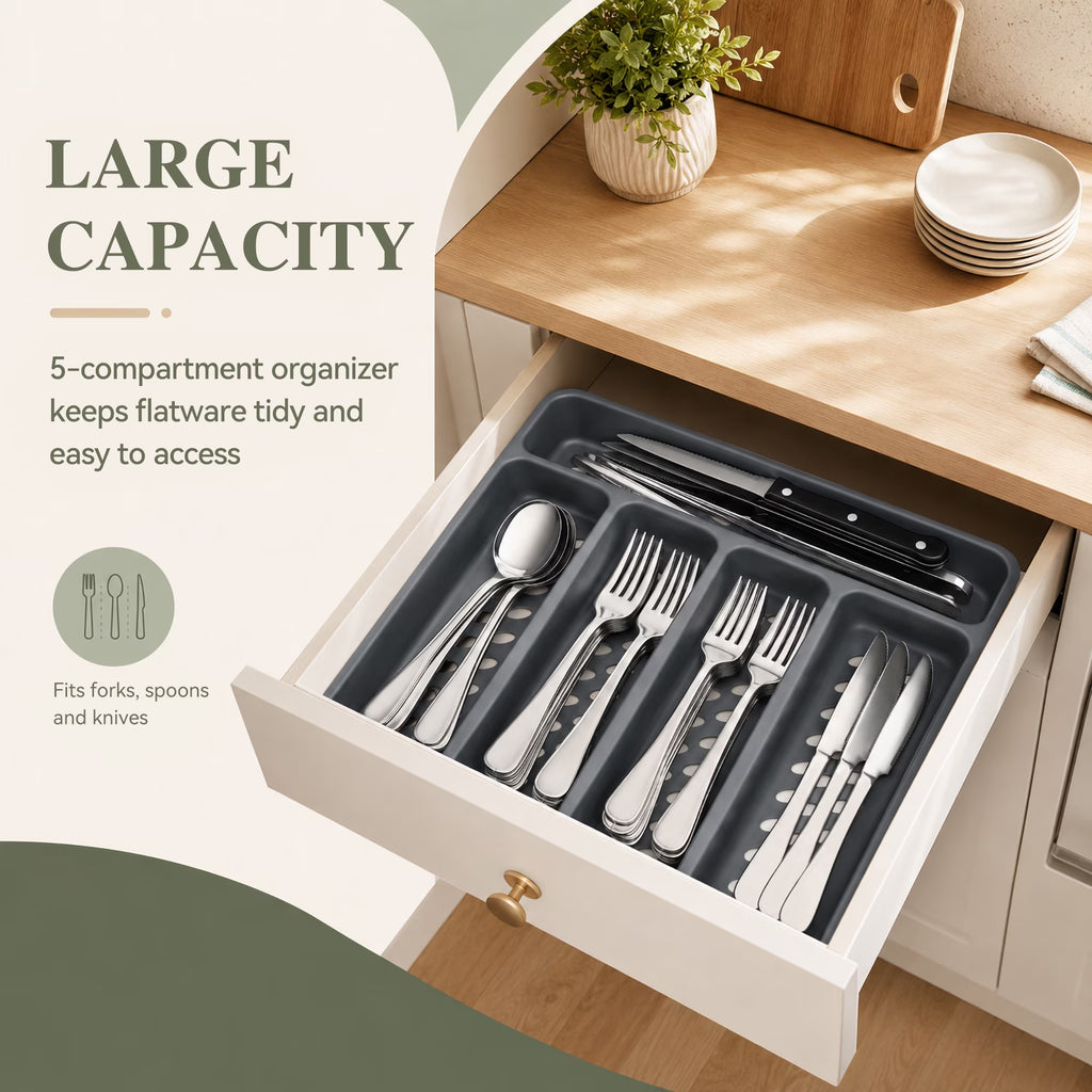 48-Piece Stainless Steel Silverware Set with Organizer for 8 – Dishwasher Safe