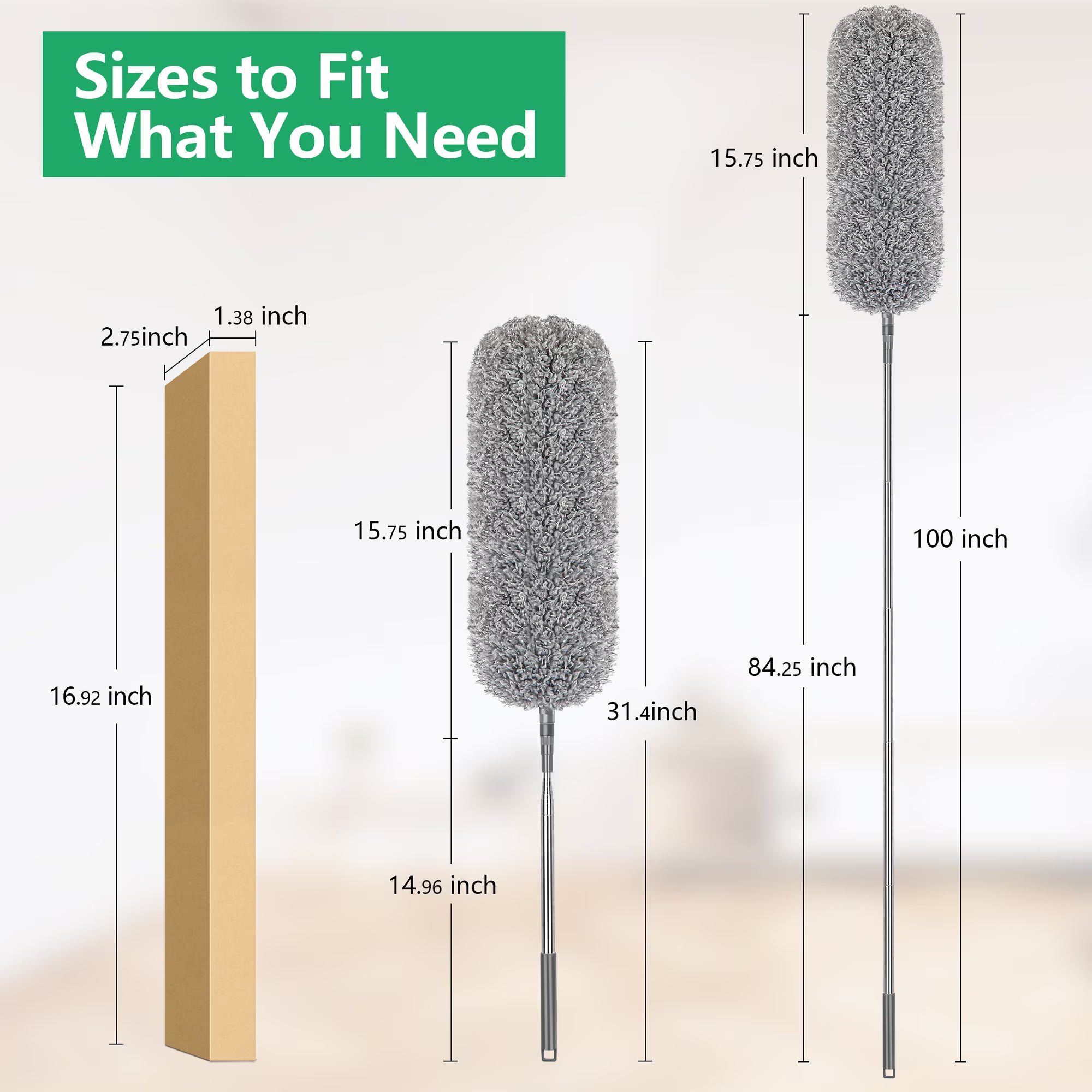 Feather Duster with Extension Handle for High Ceilings & Ceiling Fans