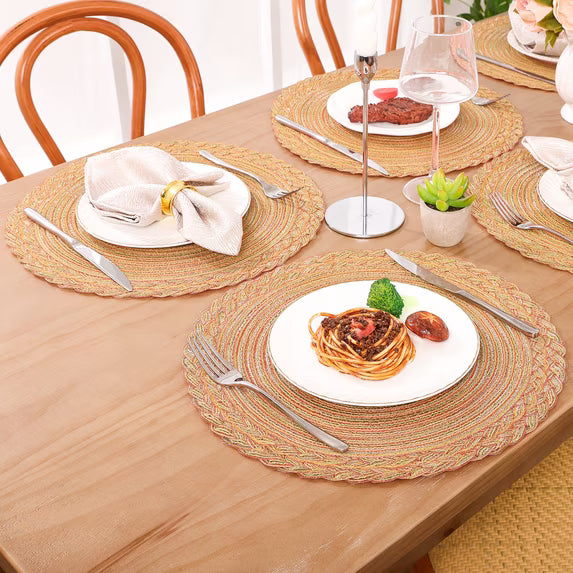 15-Inch Round Cotton Woven Placemats Set of 6 – Heat Resistant & Washable