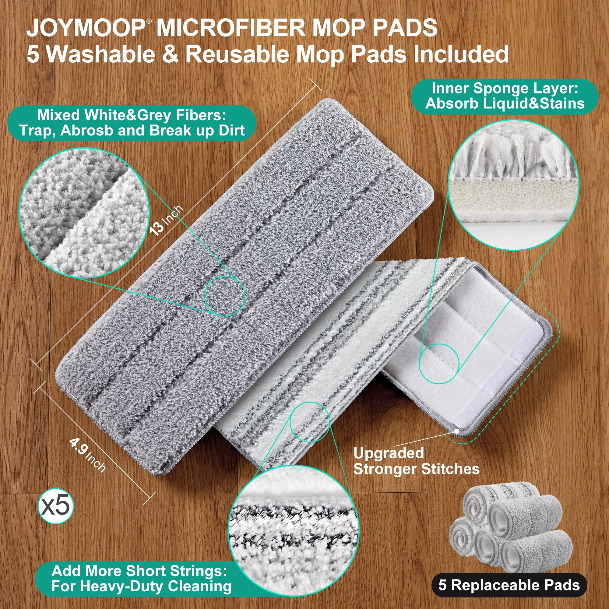 Flat Mop and Bucket with Wringer Set – Wall Cleaning Mop with 5 Microfiber Pads