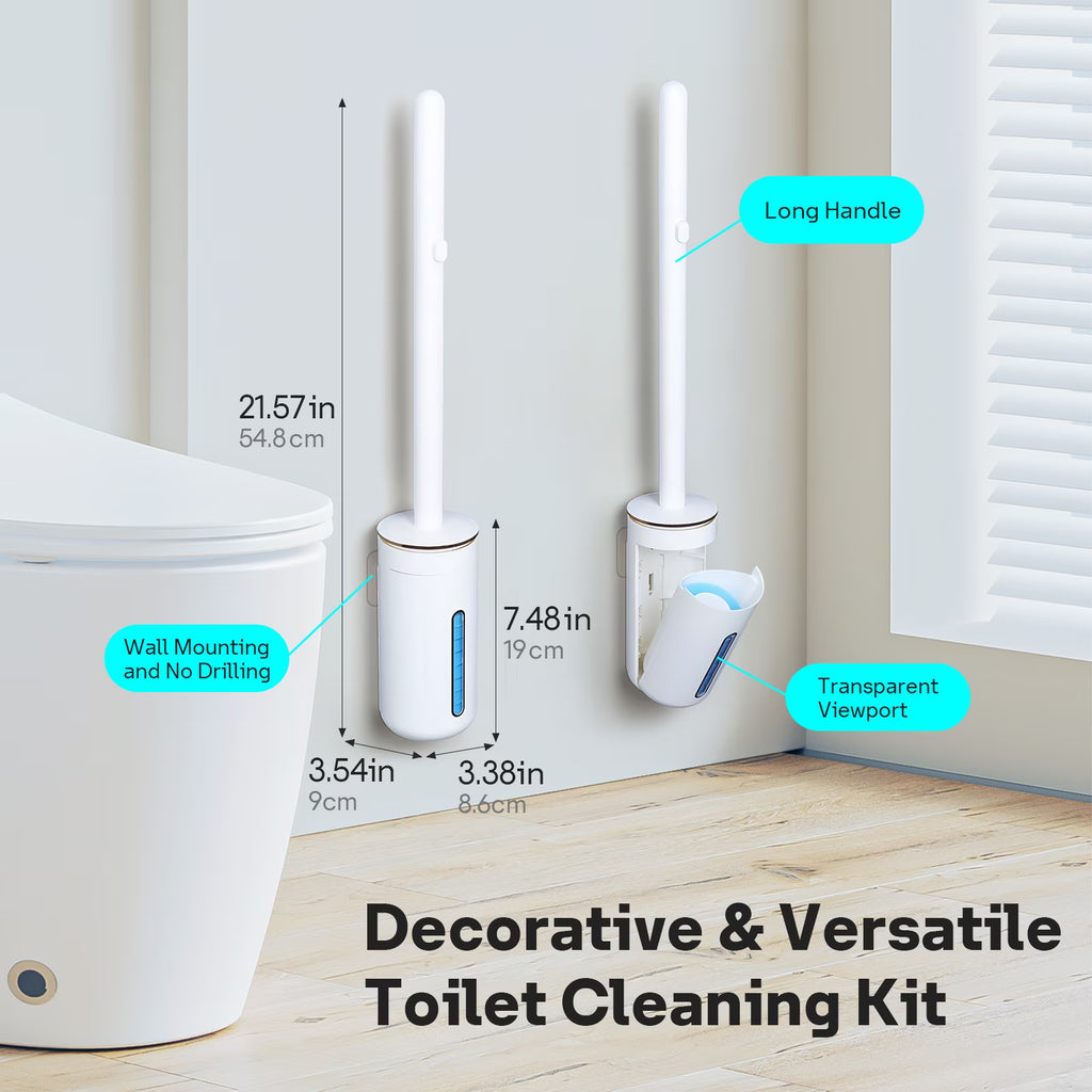 Disposable Toilet Bowl Brush with 24 Refill Pads & Wall-Mounted Storage Caddy
