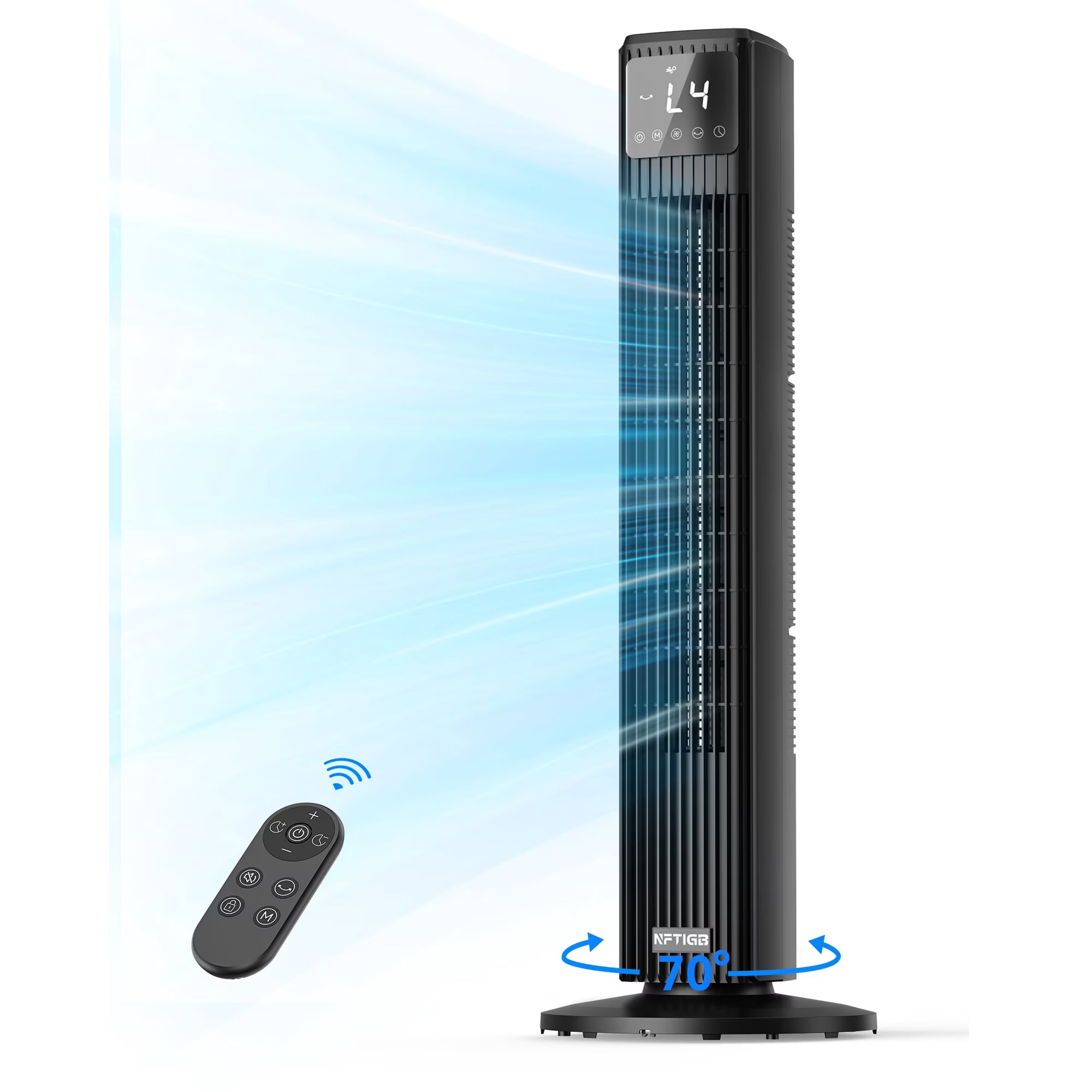 Bladeless Tower Fan with Remote, LED Display & 12H Timer for Home