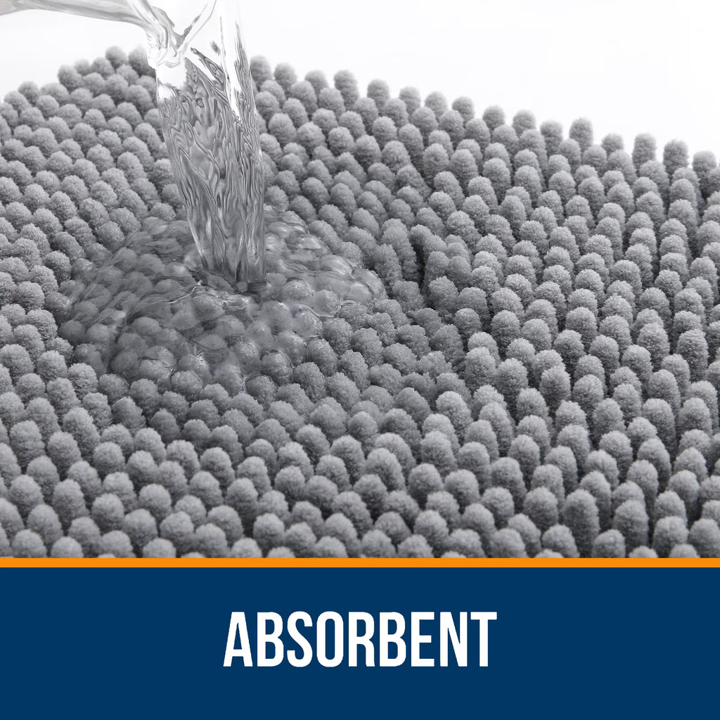 30" x 20" Grey Chenille Bathroom Rug – Quick Dry & Machine Washable