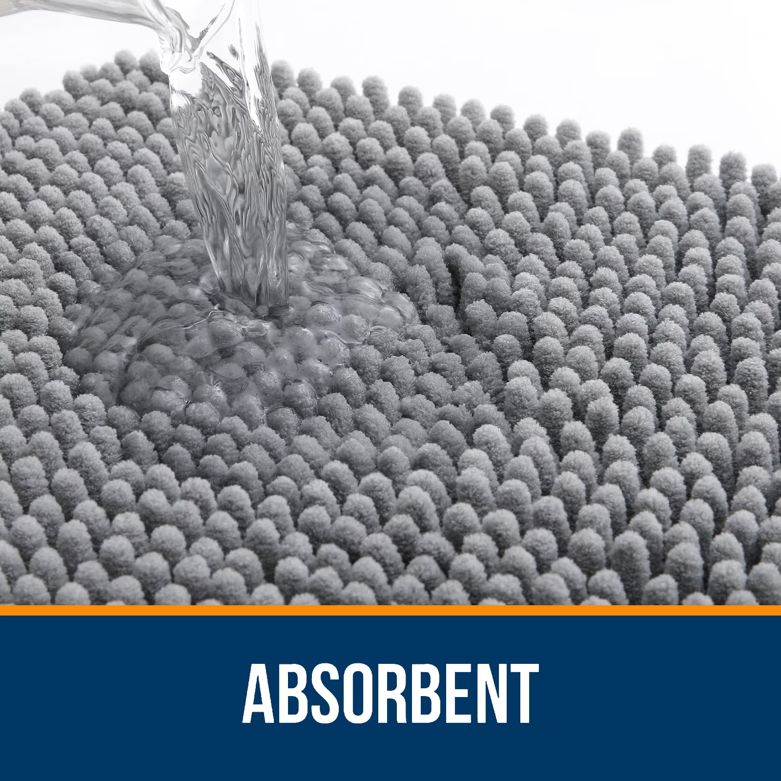 30" x 20" Grey Chenille Bathroom Rug – Quick Dry & Machine Washable