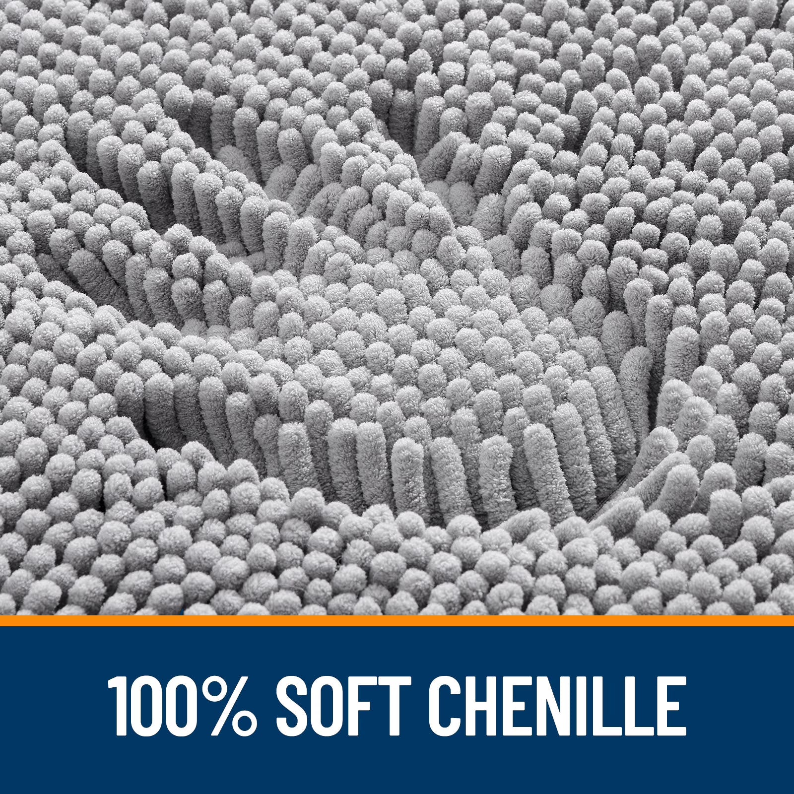 30" x 20" Grey Chenille Bathroom Rug – Quick Dry & Machine Washable