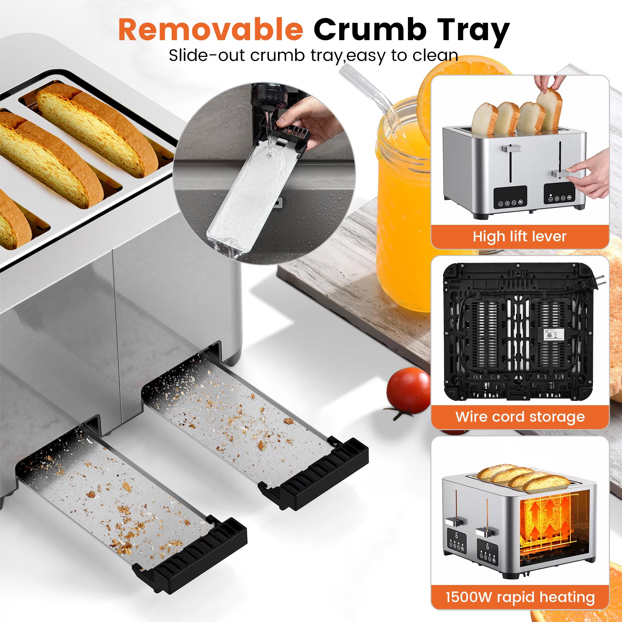 4-Slice Stainless Steel Touchscreen Toaster with 6 Browning Settings