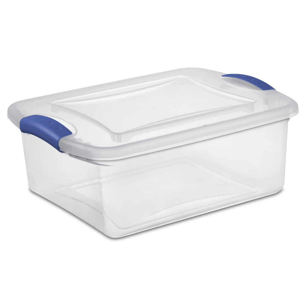 15-Quart Clear Plastic Storage Bin with Blue Latching Lid