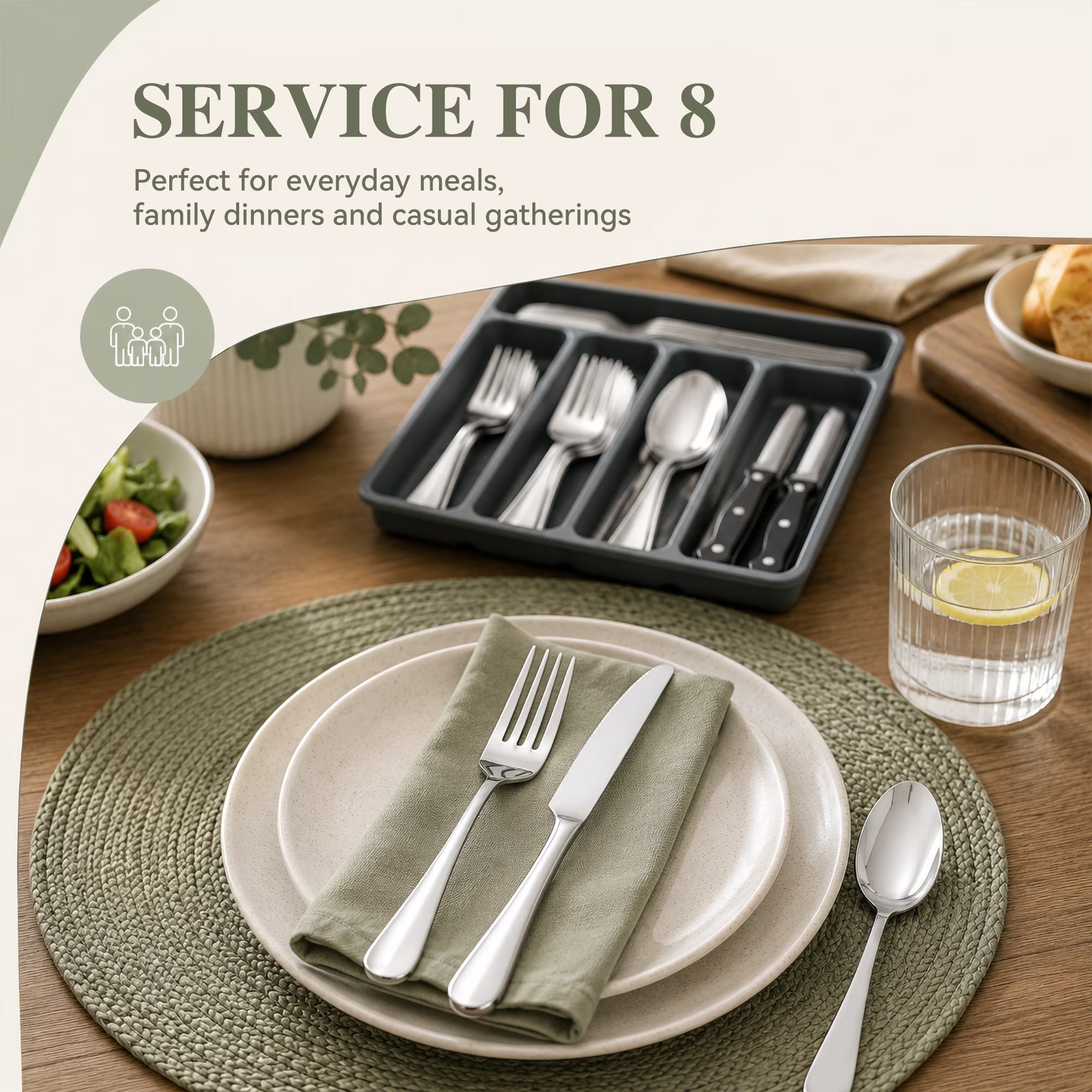 48-Piece Stainless Steel Silverware Set with Organizer for 8 – Dishwasher Safe
