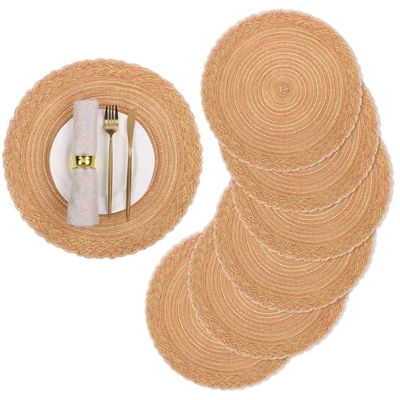 15-Inch Round Cotton Woven Placemats Set of 6 – Heat Resistant & Washable