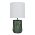 12.75-Inch Green Glass Table Lamp with White Linen Shade