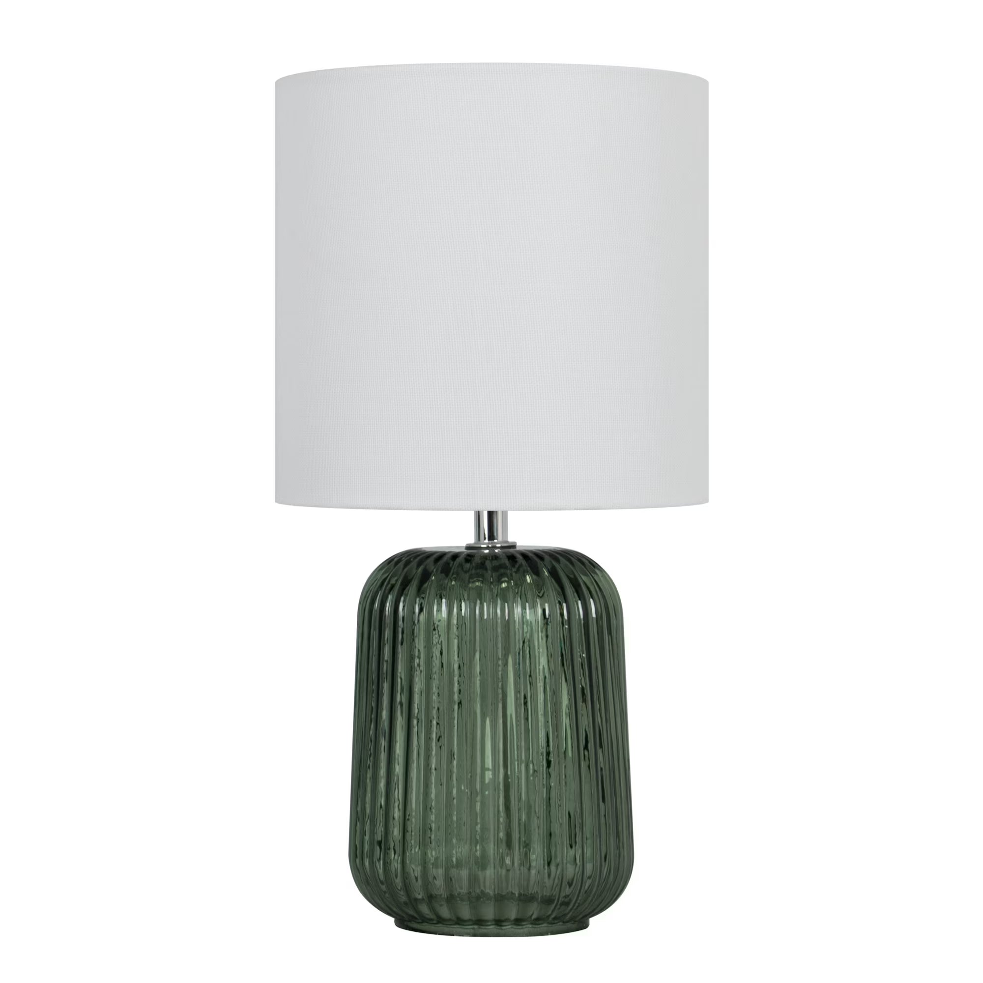 12.75-Inch Green Glass Table Lamp with White Linen Shade