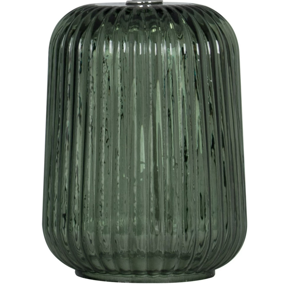 12.75-Inch Green Glass Table Lamp with White Linen Shade