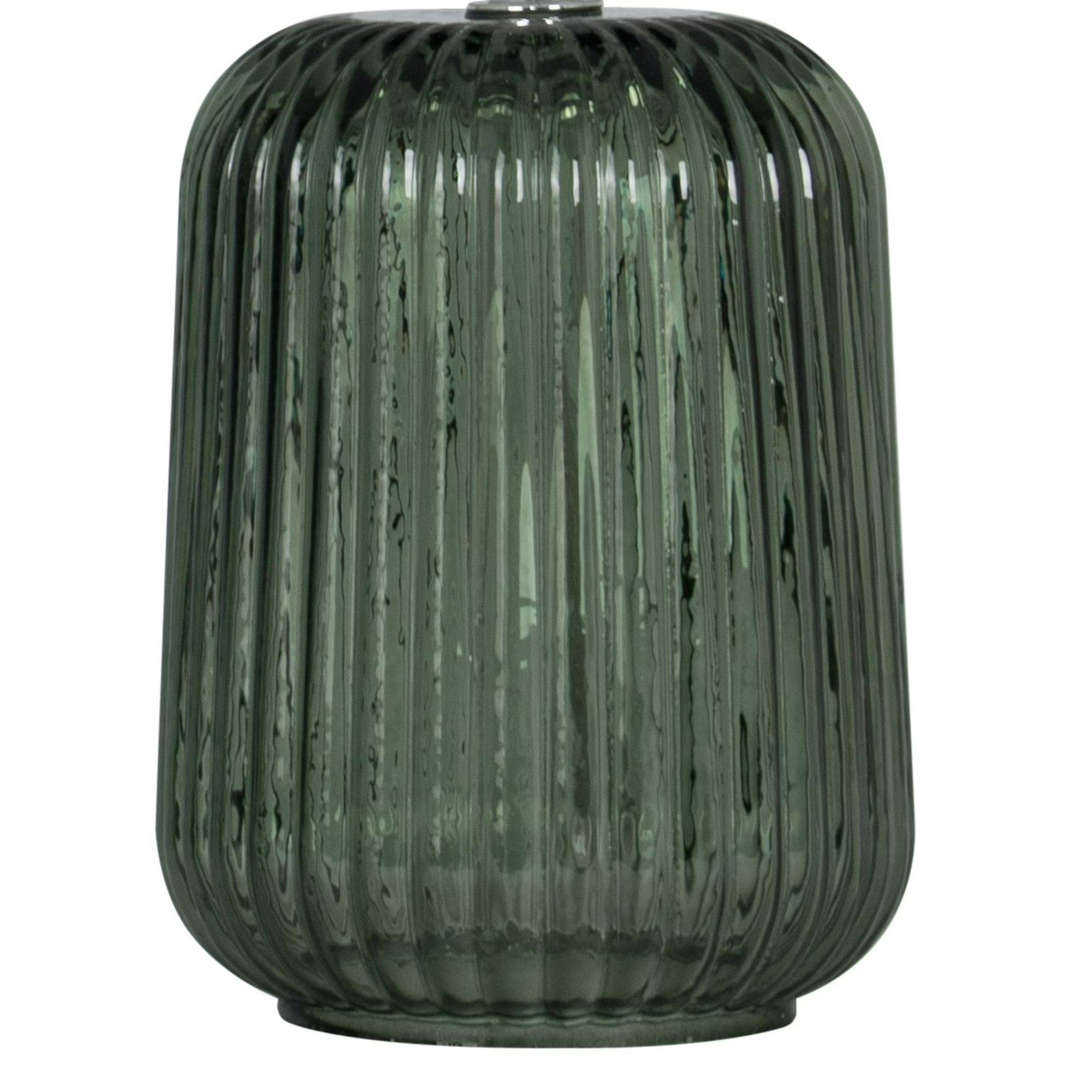 12.75-Inch Green Glass Table Lamp with White Linen Shade