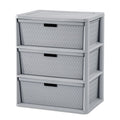 Wide 3-Drawer Plastic Storage Tower with Removable Decorative Bins – Gray