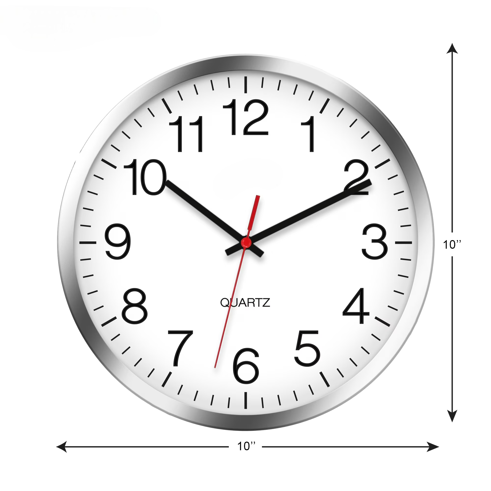 10-Inch Silent Non-Ticking Silver Chrome Wall Clock – Battery Operated