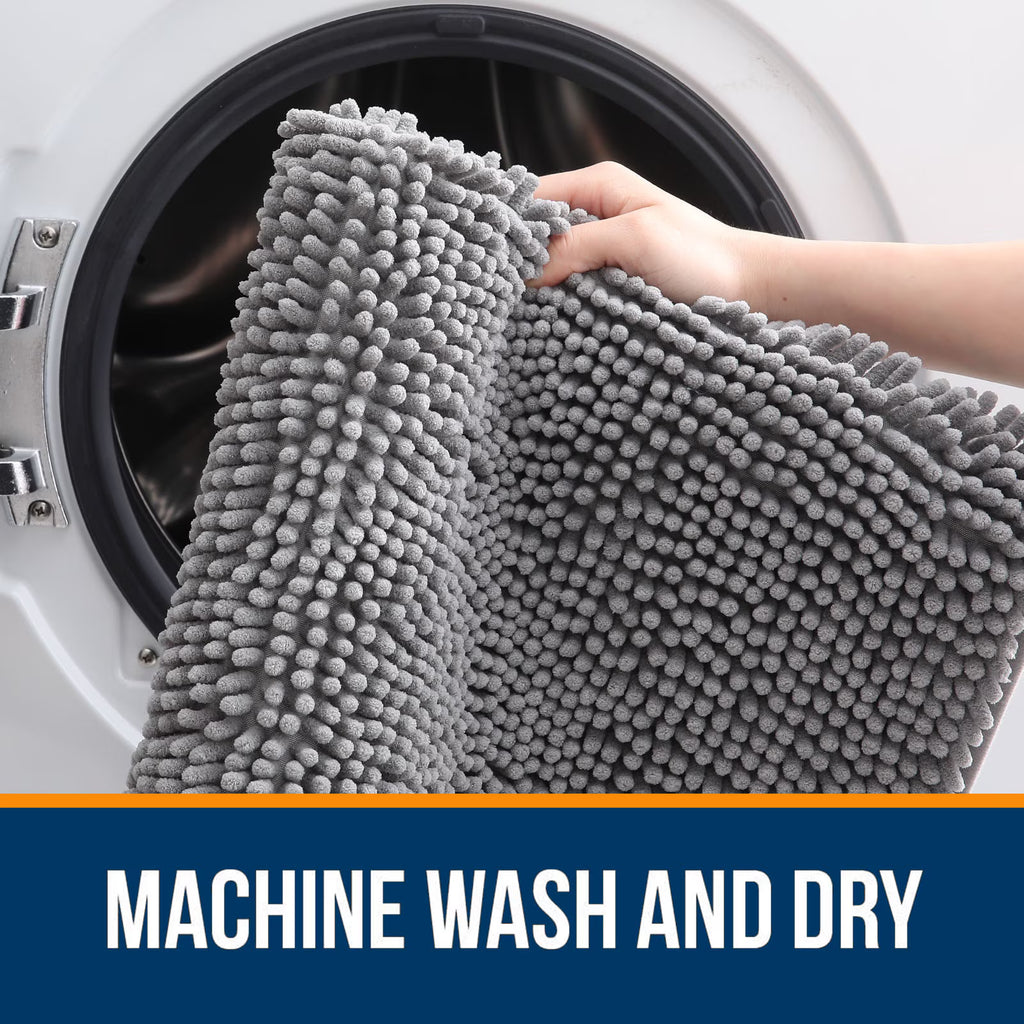 30" x 20" Grey Chenille Bathroom Rug – Quick Dry & Machine Washable